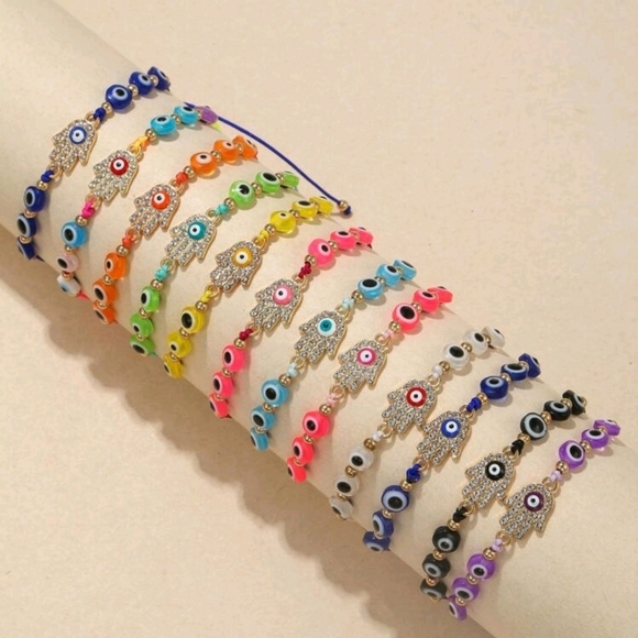 ✨️ Adjustable Rhinestone Hamsa Evil Eye Bracelet blue individual price ✨️ - Picture 1 of 3